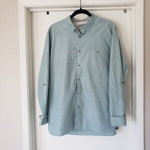 Ted Baker Button Shirt Roll Tab Flip Cuff Sleeve Pocket Cotton Green Size 6 2XL